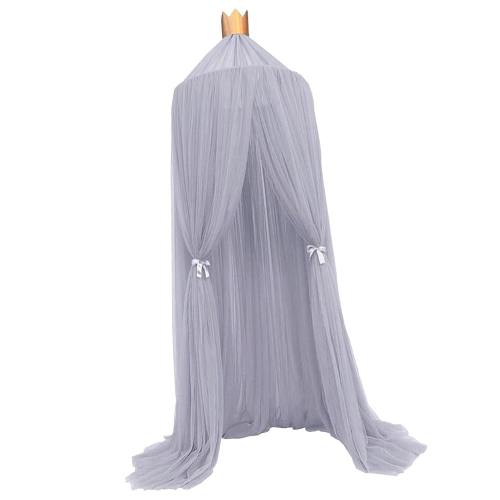Princess Bed Canopy Mosquito Net for Kids Baby Round Dome Castle Play Tent, Yarn Curtain Crib Netting Hanging Home Decor - Grey
