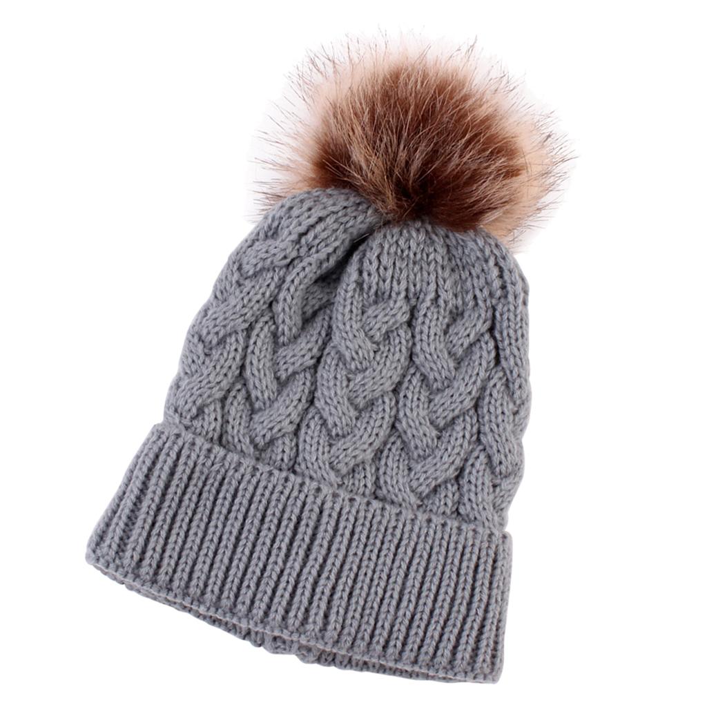 Kids Winter Warm Hat Baby Beanie Pom Pom Knit Cap for Girls and Boys Grey