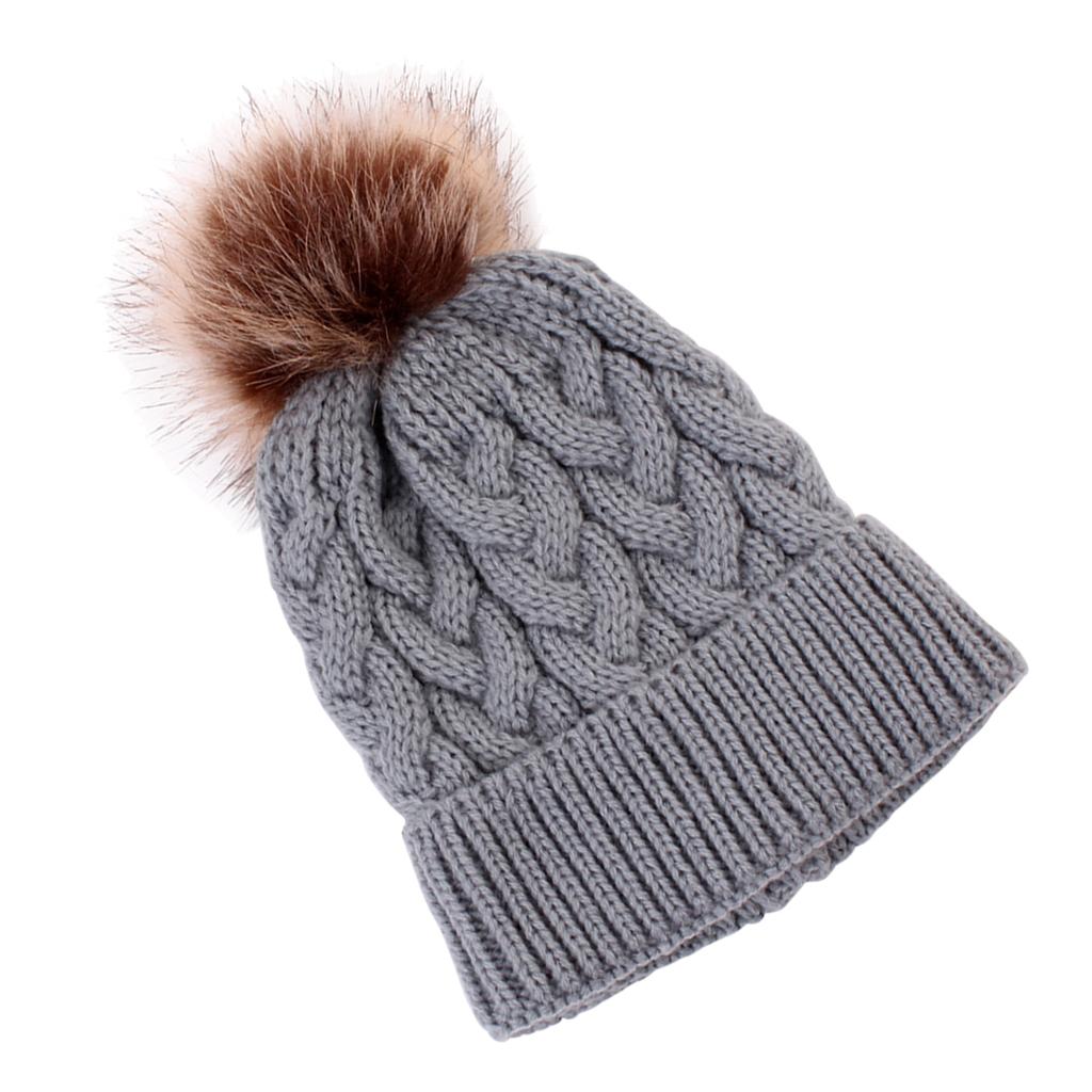 Kids Winter Warm Hat Baby Beanie Pom Pom Knit Cap for Girls and Boys Grey