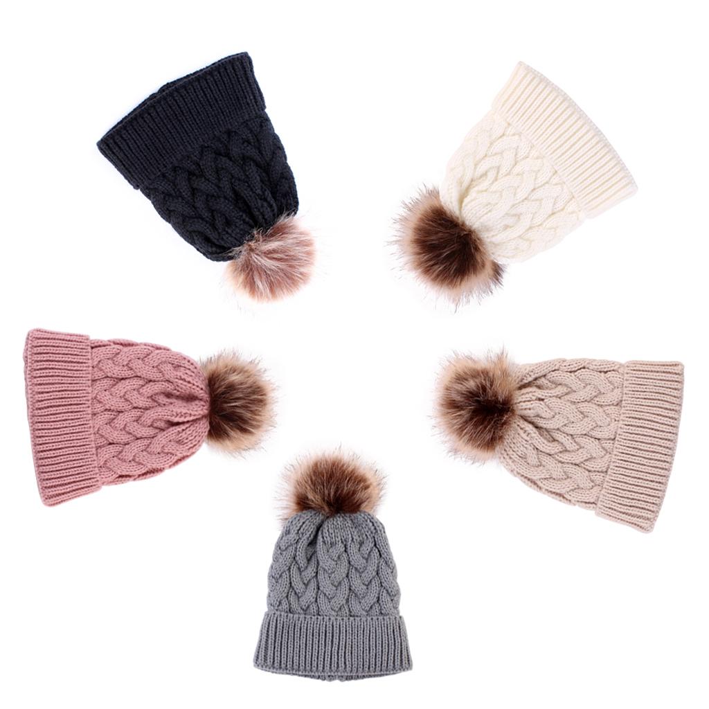 Kids Winter Warm Hat Baby Beanie Pom Pom Knit Cap for Girls and Boys Black