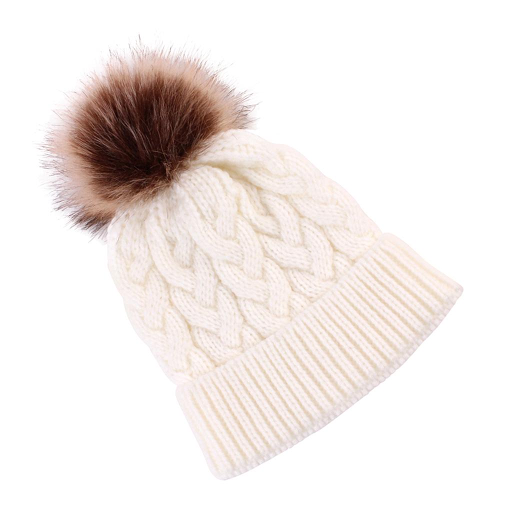 Kids Winter Warm Hat Baby Beanie Pom Pom Knit Cap for Girls and Boys White