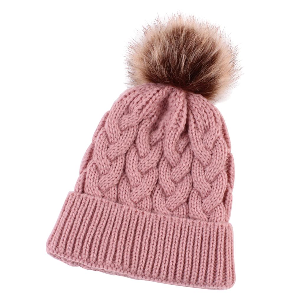 Kids Winter Warm Hat Baby Beanie Pom Pom Knit Cap for Girls and Boys Pink