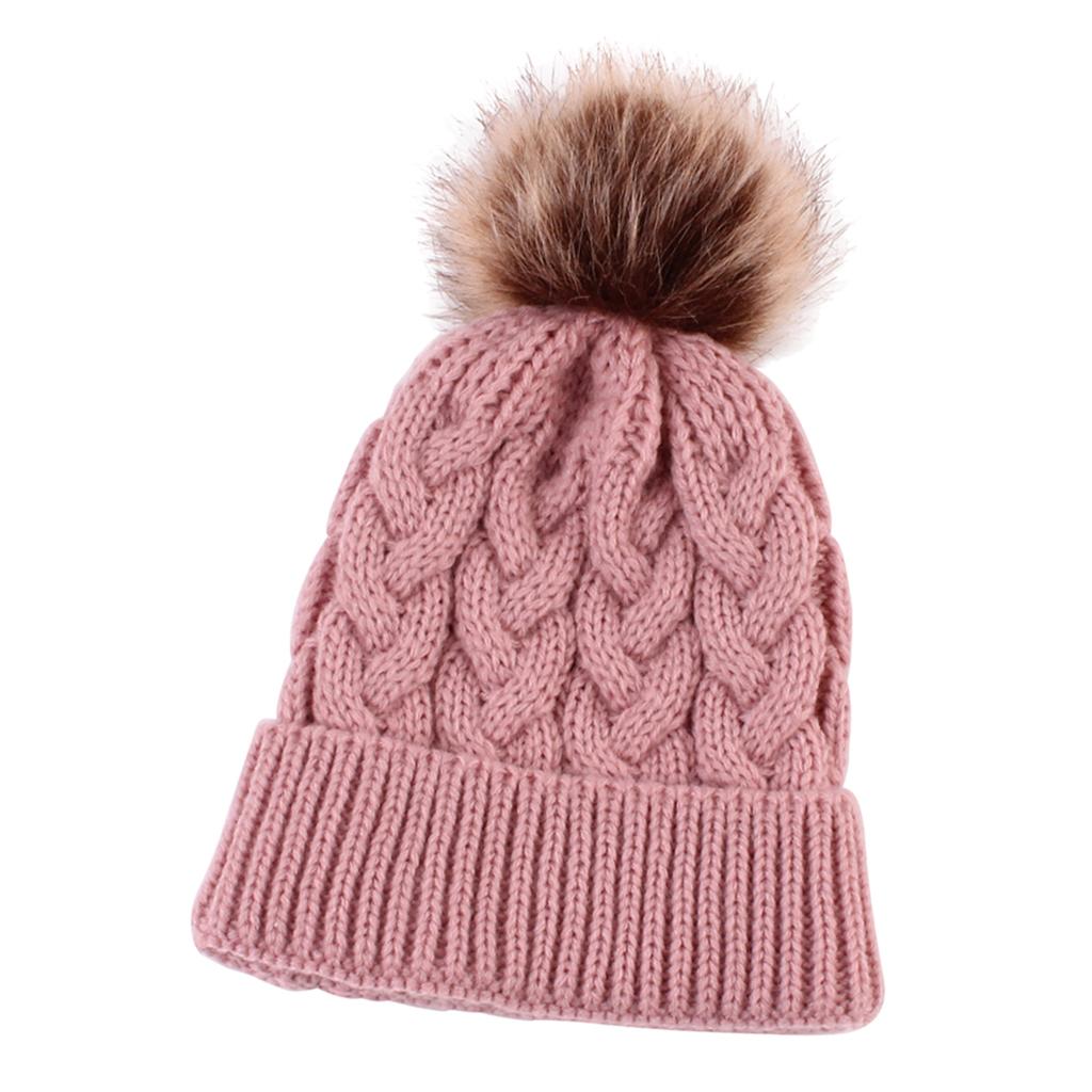 Kids Winter Warm Hat Baby Beanie Pom Pom Knit Cap for Girls and Boys Pink