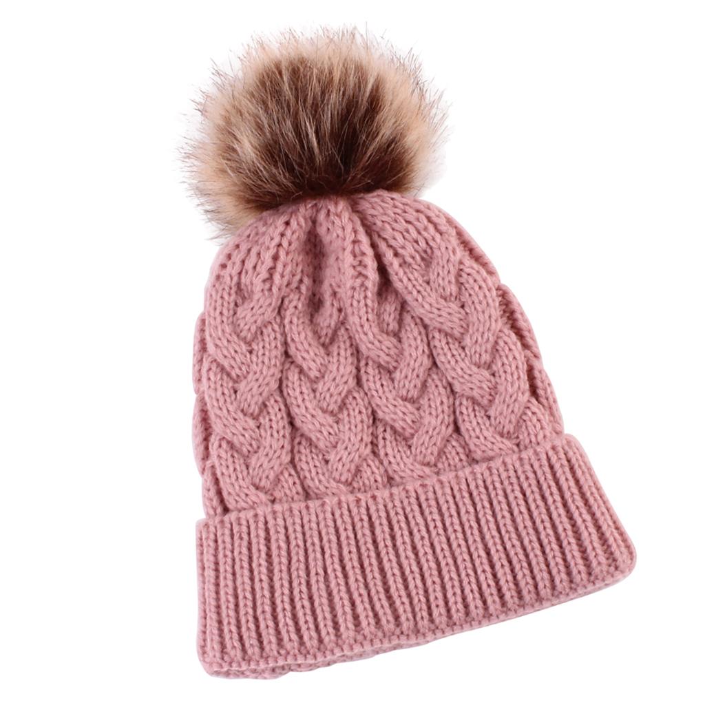 Kids Winter Warm Hat Baby Beanie Pom Pom Knit Cap for Girls and Boys Pink