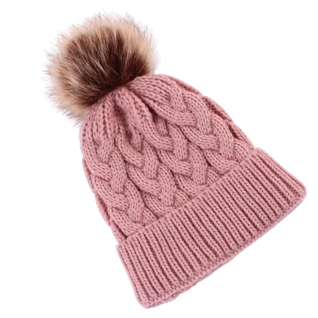 Kids Winter Warm Hat Baby Beanie Pom Pom Knit Cap for Girls and Boys Pink