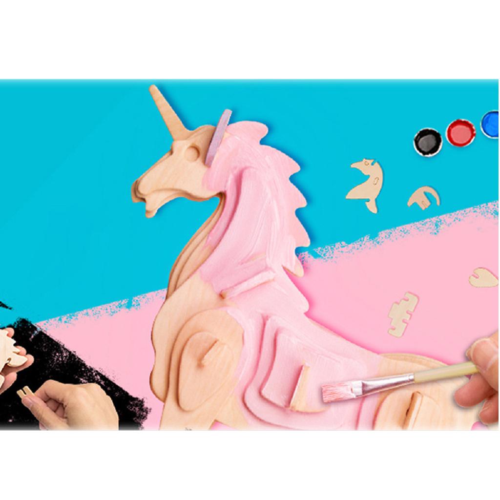 Children's Handmade DIY 3D Wooden Jigsaw Puzzle Educational Toy Unicorn