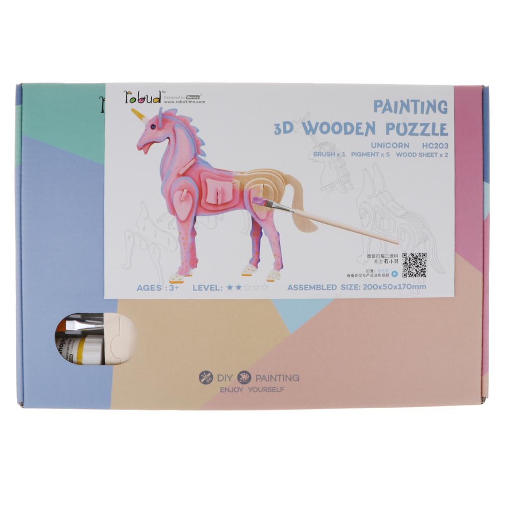 Children's Handmade DIY 3D Wooden Jigsaw Puzzle Educational Toy Unicorn