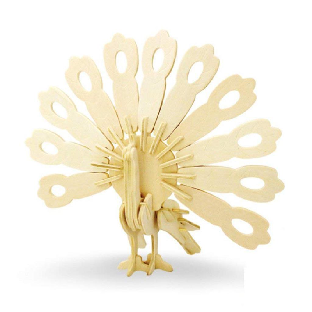 Children's Handmade DIY 3D Wooden Jigsaw Puzzle Educational Toy Peacock