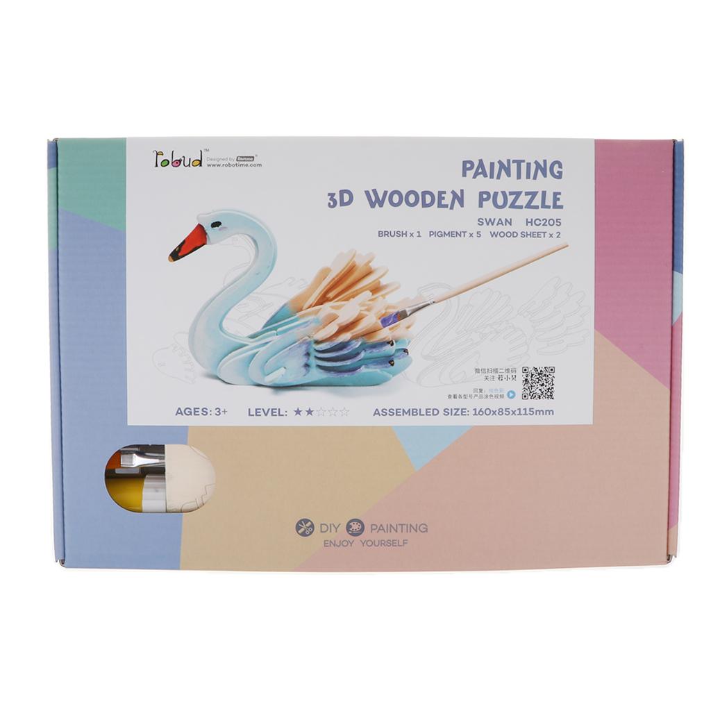 Children's Handmade DIY 3D Wooden Jigsaw Puzzle Educational Toy Swan