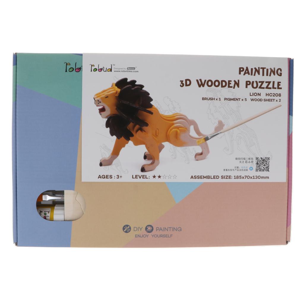 Children's Handmade DIY 3D Wooden Jigsaw Puzzle Educational Toy Lion