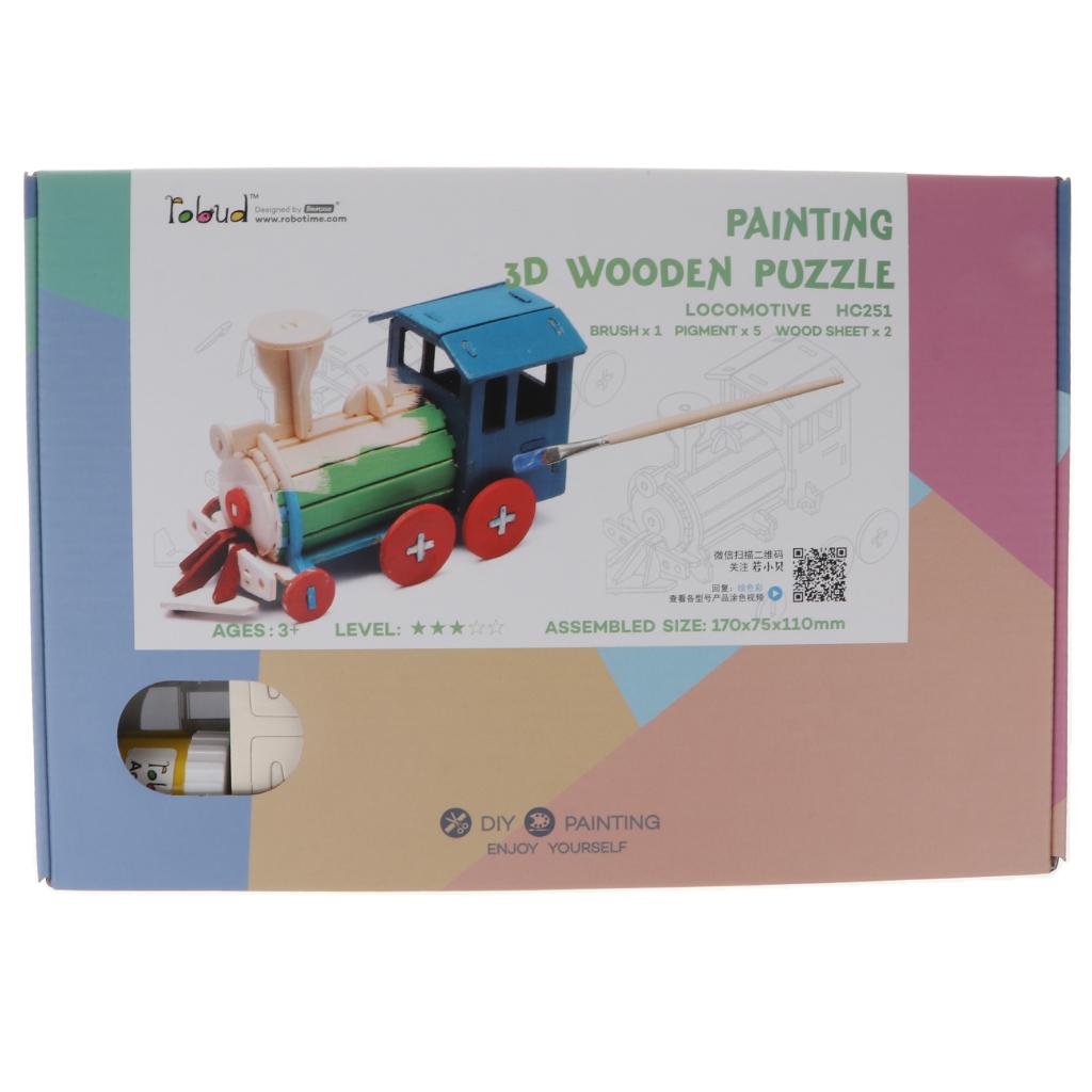 Children's Handmade DIY 3D Wooden Jigsaw Puzzle Educational Toy Locomotive
