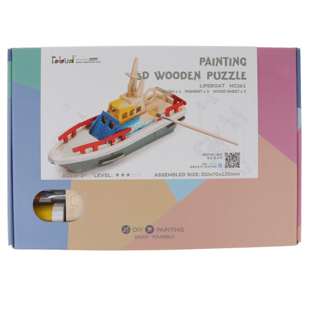 Children's Handmade DIY 3D Wooden Jigsaw Puzzle Educational Toy Lifeboat