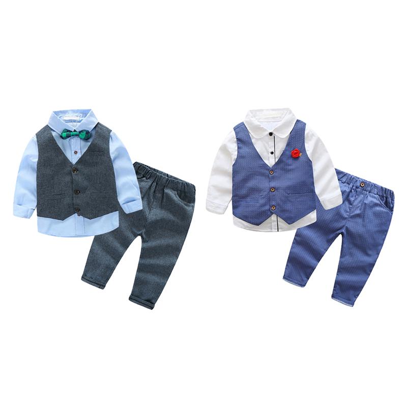 Baby Boy's Cotton Long-Sleeved Gentleman Suit 3 Pieces Gray blue - 100cm(3T)