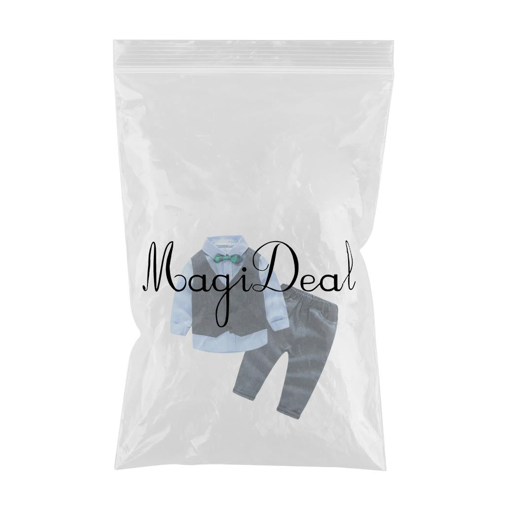 Baby Boy's Cotton Long-Sleeved Gentleman Suit 3 Pieces Gray blue - 100cm(3T)