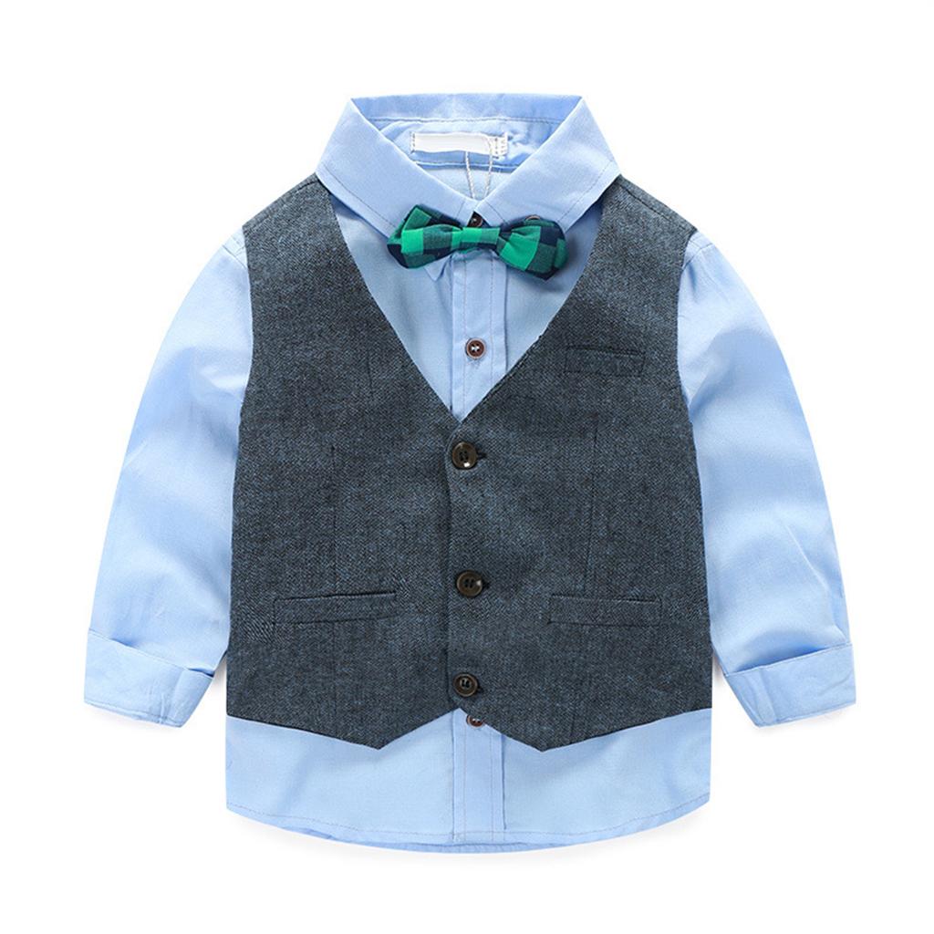 Baby Boy's Cotton Long-Sleeved Gentleman Suit 3 Pieces Gray blue - 100cm(3T)