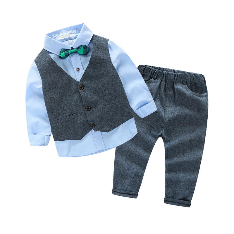 Baby Boy's Cotton Long-Sleeved Gentleman Suit 3 Pieces Gray blue - 140cm(7-8T)
