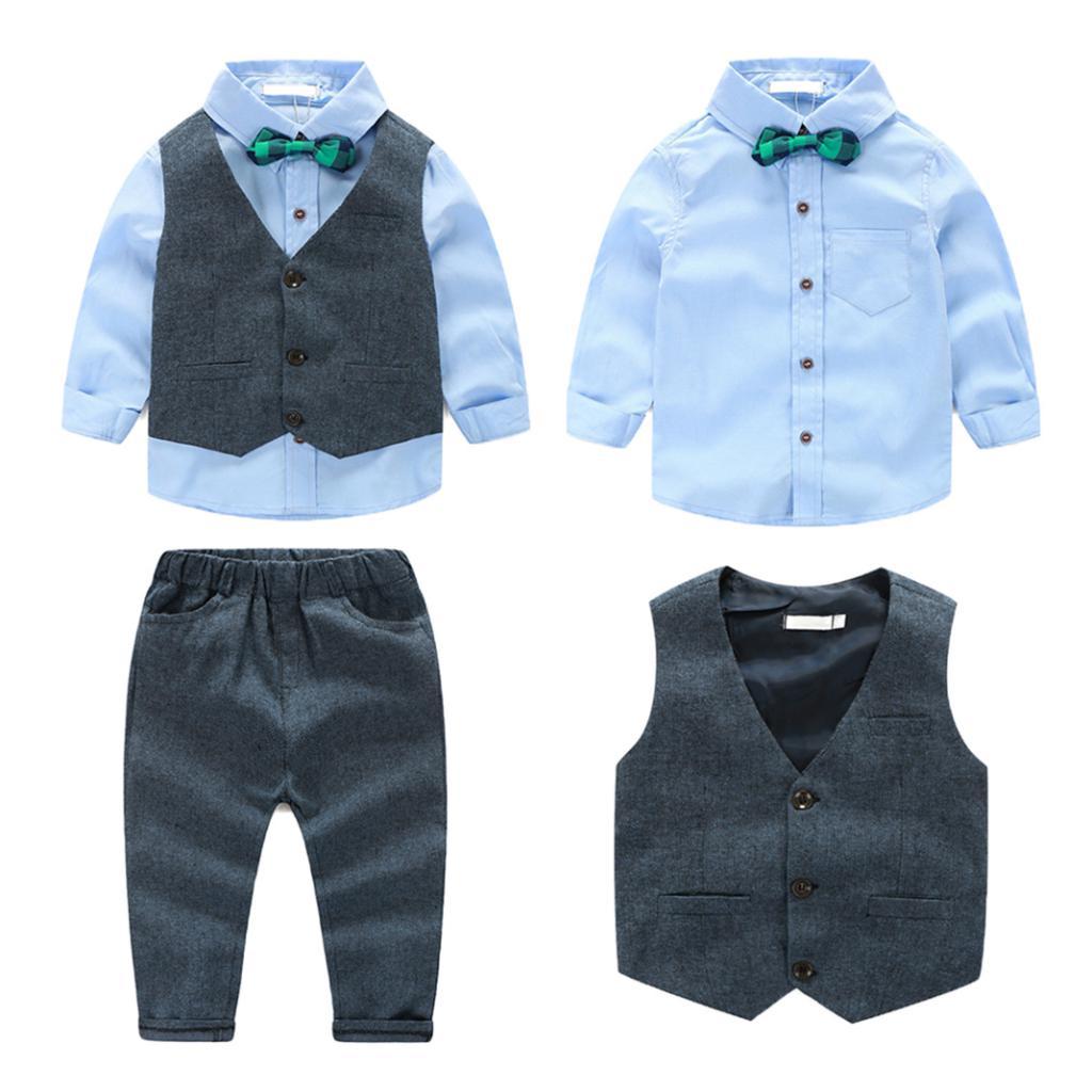 Baby Boy's Cotton Long-Sleeved Gentleman Suit 3 Pieces Gray blue - 140cm(7-8T)