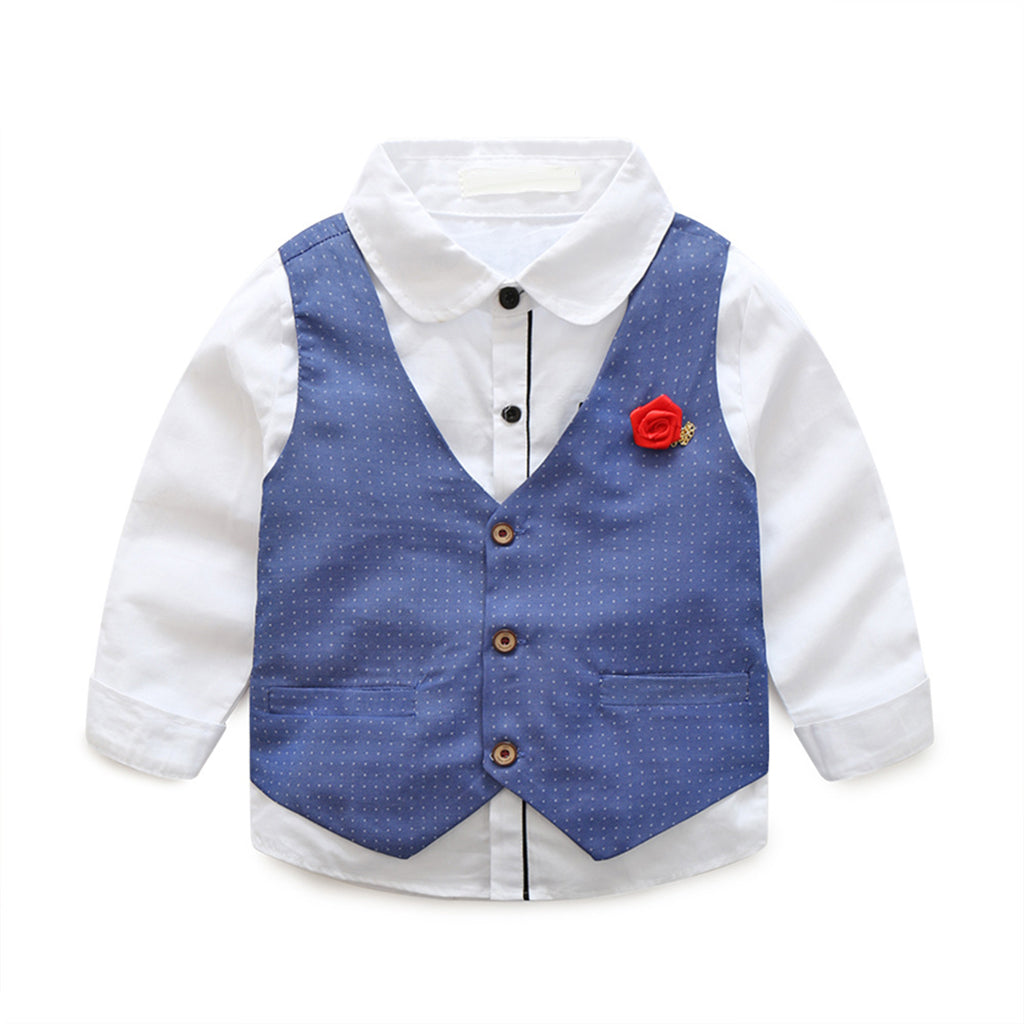 Baby Boy's Cotton Long-Sleeved Gentleman Suit 3 Pieces Blue white - 140cm(7-8T)