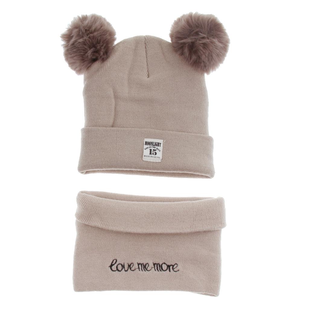 2pcs set Baby Winter Warm Knit Hat Infant Toddler Pom Beanie Cap Coffee