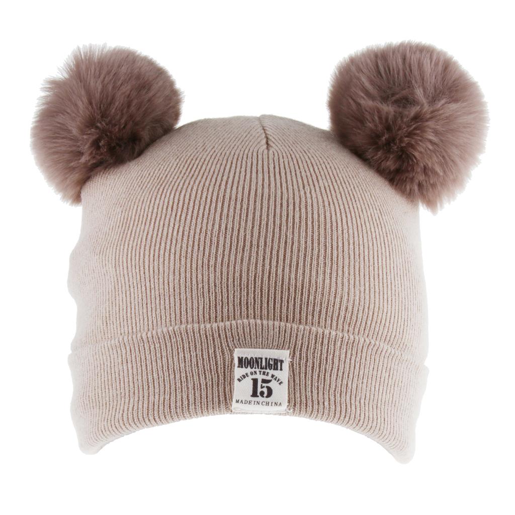 2pcs set Baby Winter Warm Knit Hat Infant Toddler Pom Beanie Cap Coffee