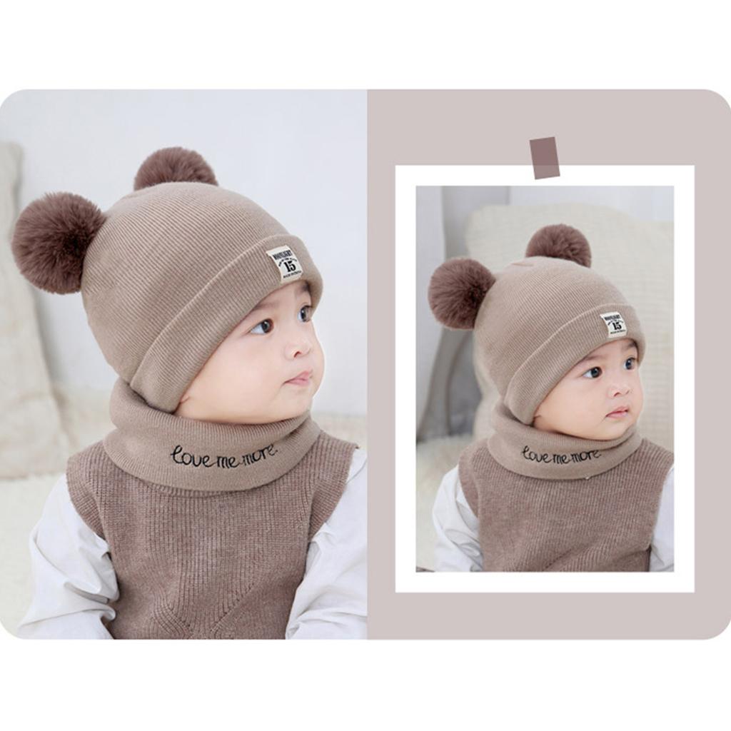 2pcs set Baby Winter Warm Knit Hat Infant Toddler Pom Beanie Cap Coffee