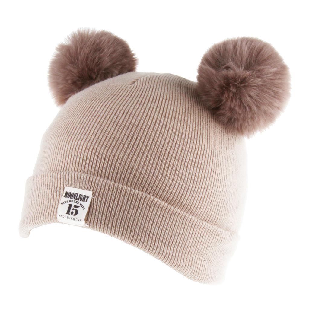 2pcs set Baby Winter Warm Knit Hat Infant Toddler Pom Beanie Cap Coffee