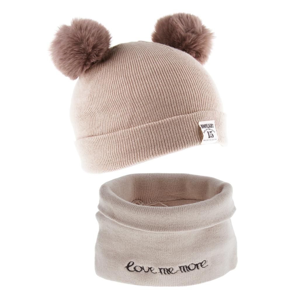 2pcs set Baby Winter Warm Knit Hat Infant Toddler Pom Beanie Cap Coffee