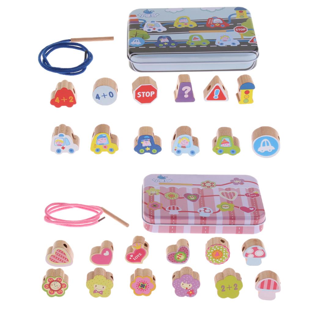 Wood Blocks Threading Beads Education Toy for Kids Children Heart Modle