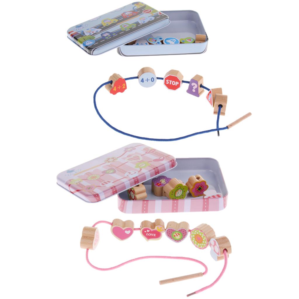 Wood Blocks Threading Beads Education Toy for Kids Children Heart Modle