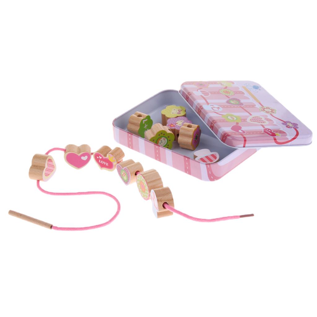 Wood Blocks Threading Beads Education Toy for Kids Children Heart Modle