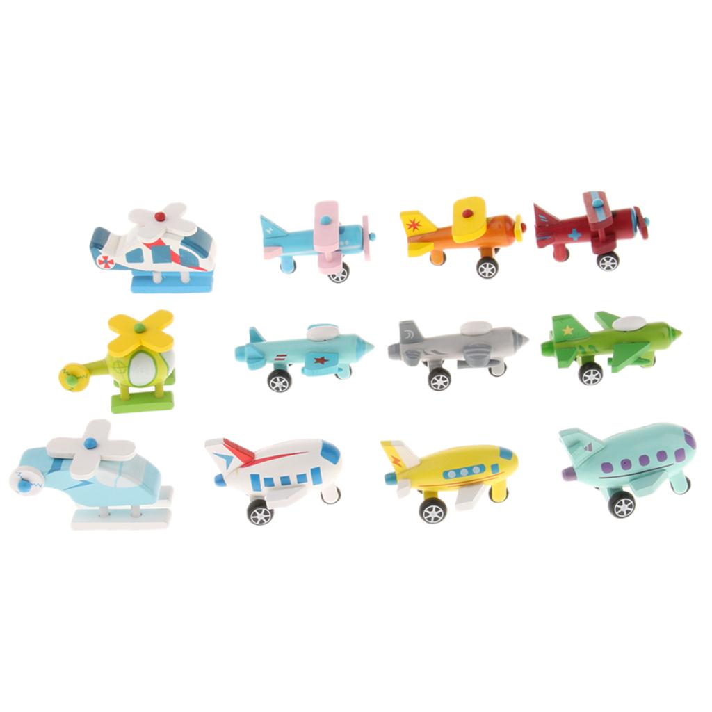 12Pcs/set Children Mini Wooden Educational Handmade Toys Airplane