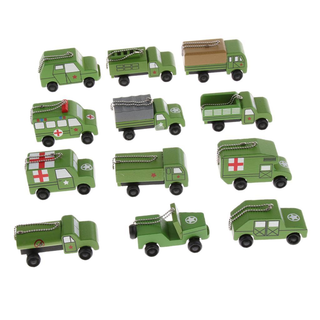 12Pcs/set Children Mini Wooden Educational Handmade Toys Military Vehicle