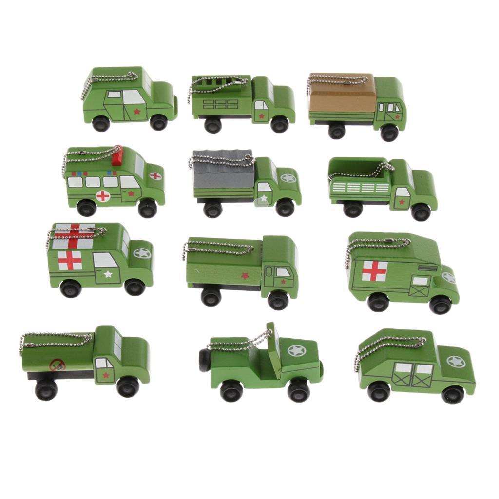 12Pcs/set Children Mini Wooden Educational Handmade Toys Military Vehicle