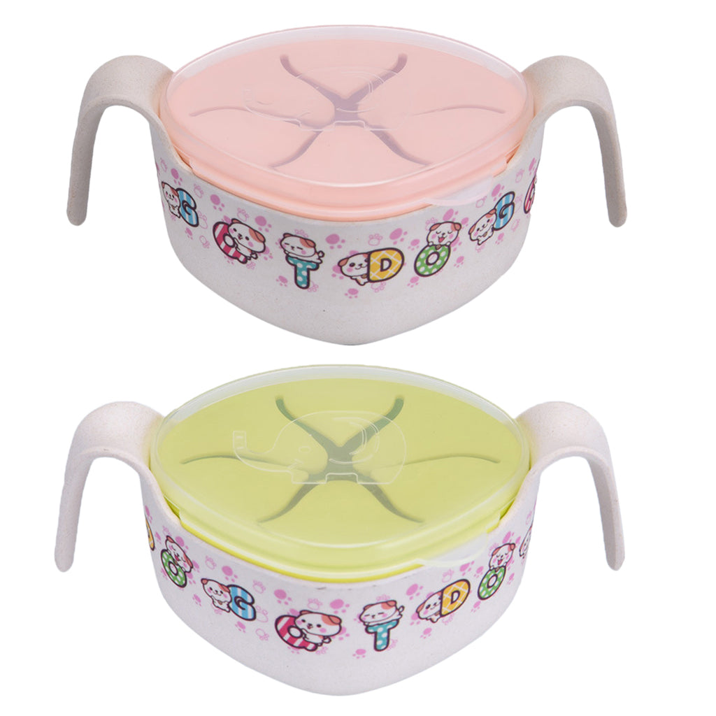 Kids Bowls Cover/ Straws Set for Baby feeding,Non Toxic & Safe Toddler Snack Bowls, Eco-Friendly Tableware for Baby Toddler Kids Bamboo Fiber Dishes