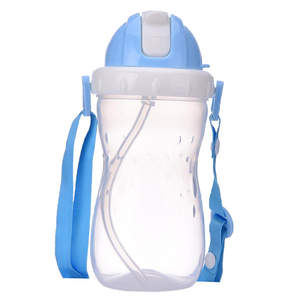 Baby Children School Drinking Water Straw Bottle Sippy Suction Cup Blue