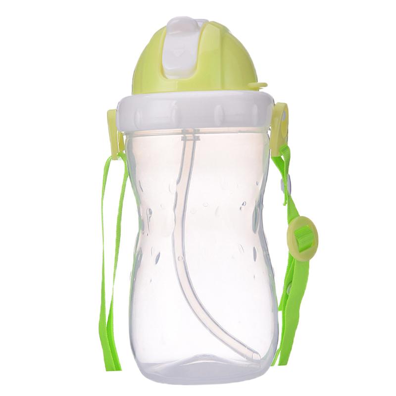 Baby Children School Drinking Water Straw Bottle Sippy Suction Cup Green