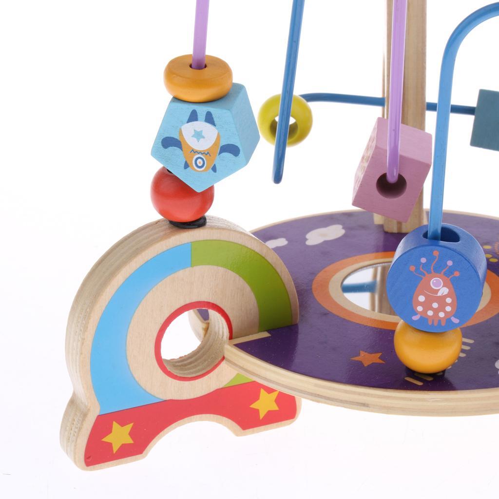Space Ship Bead Maze Roller Coaster Wooden Educational Circle Toy Education