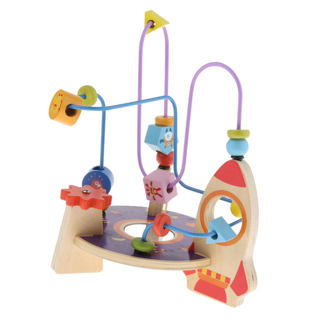 Space Ship Bead Maze Roller Coaster Wooden Educational Circle Toy Education