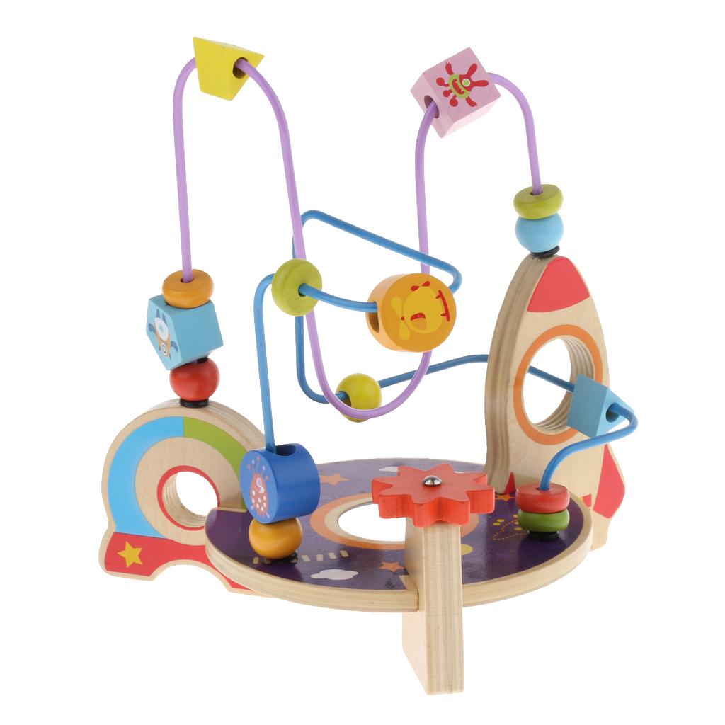 Space Ship Bead Maze Roller Coaster Wooden Educational Circle Toy Education