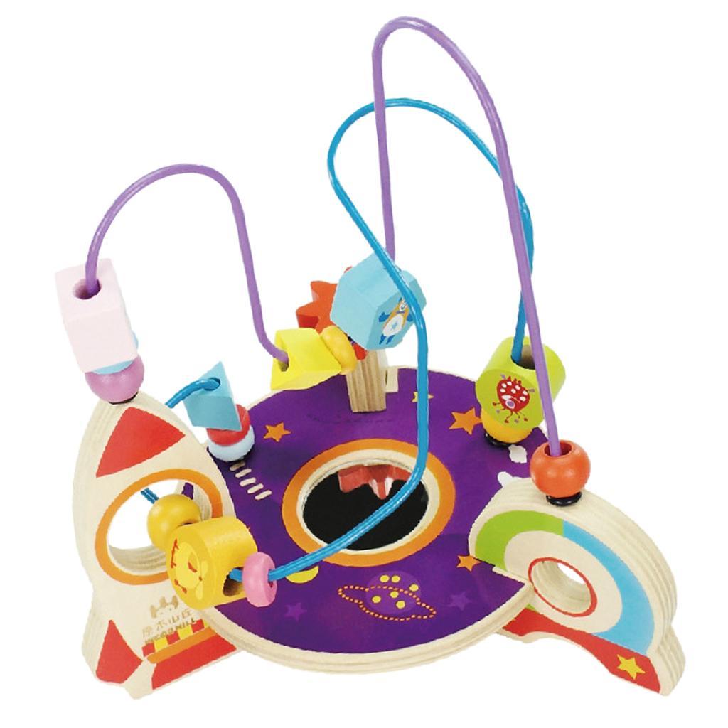 Space Ship Bead Maze Roller Coaster Wooden Educational Circle Toy Education