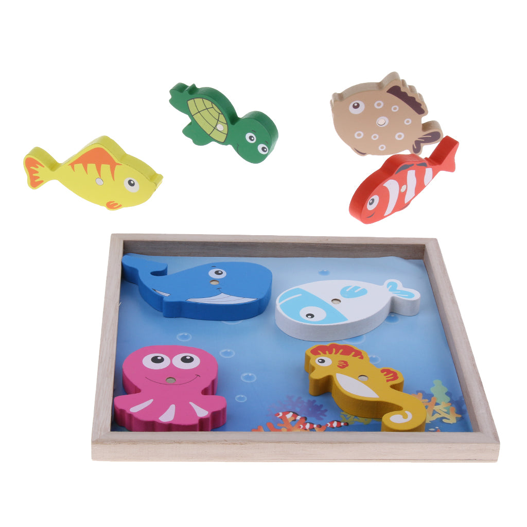 Children's Wooden Puzzle Early Education Toys Marine Fishing Toys Style -1