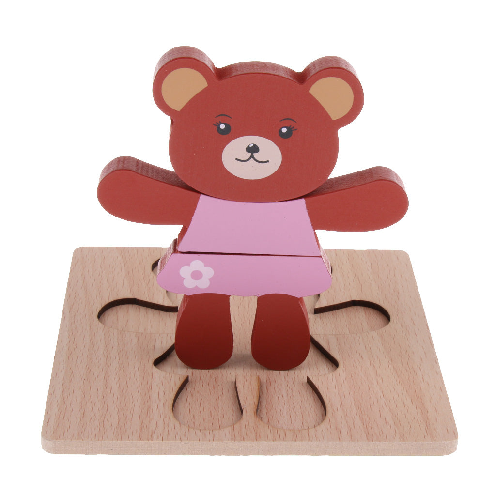 3D Animal Puzzle Children Wooden Jigsaw Puzzle Toy Bear