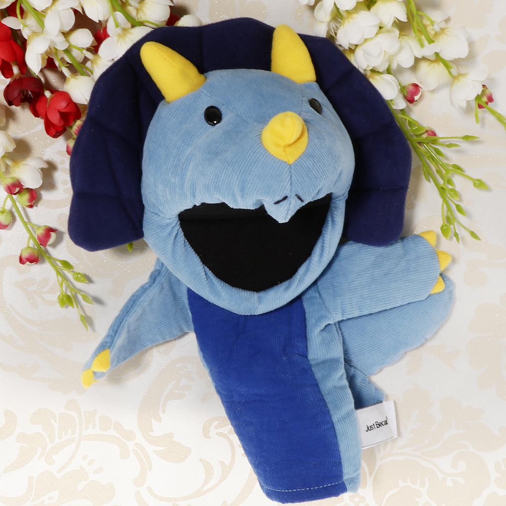 Soft Cloth T-Rex Dinosaur Doll Hand Puppet with Movable Mouth Kids Toy Blue