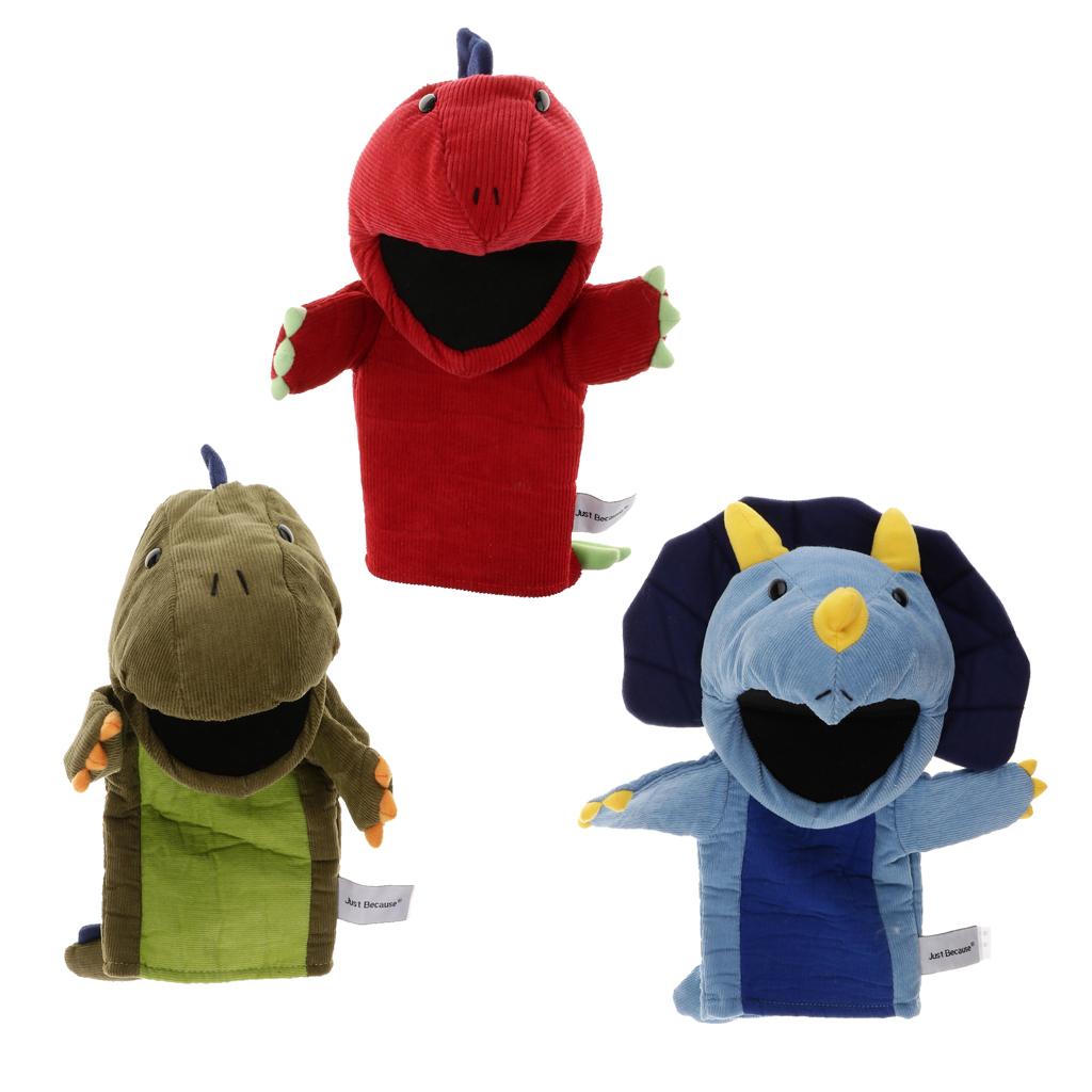 Soft Cloth T-Rex Dinosaur Doll Hand Puppet with Movable Mouth Kids Toy Blue