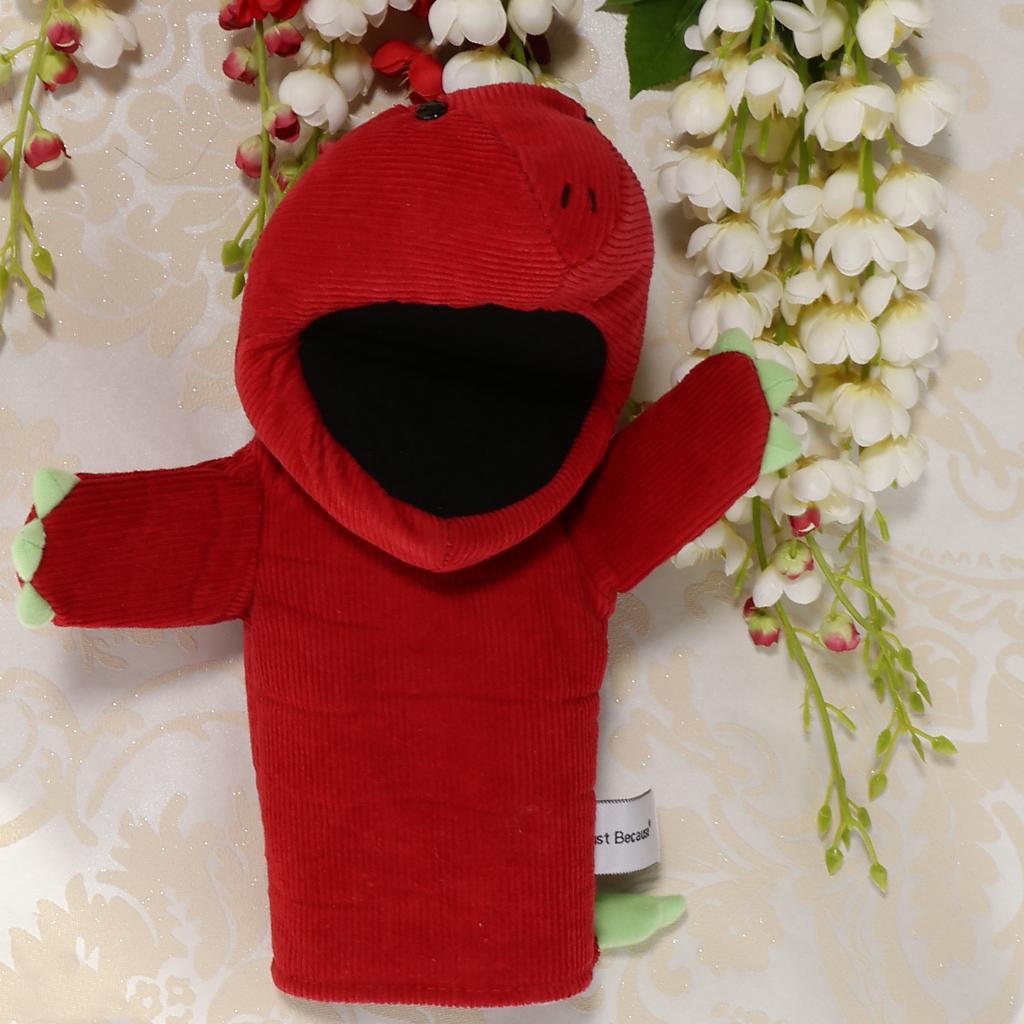 Soft Cloth T-Rex Dinosaur Doll Hand Puppet with Movable Mouth Kids Toy Red