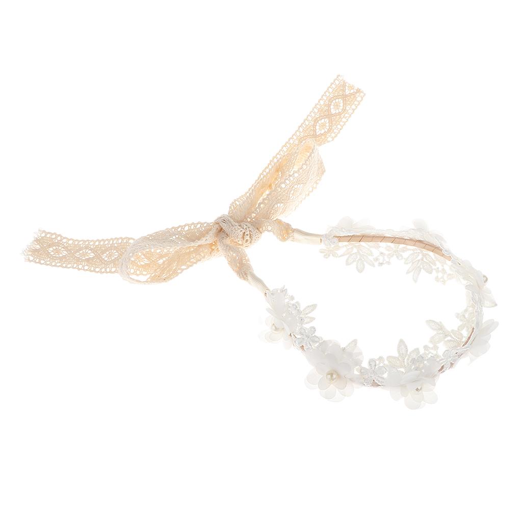 Korean Princess Headband Lace Ribbon Flower Hair Wreath Kids Headwear White
