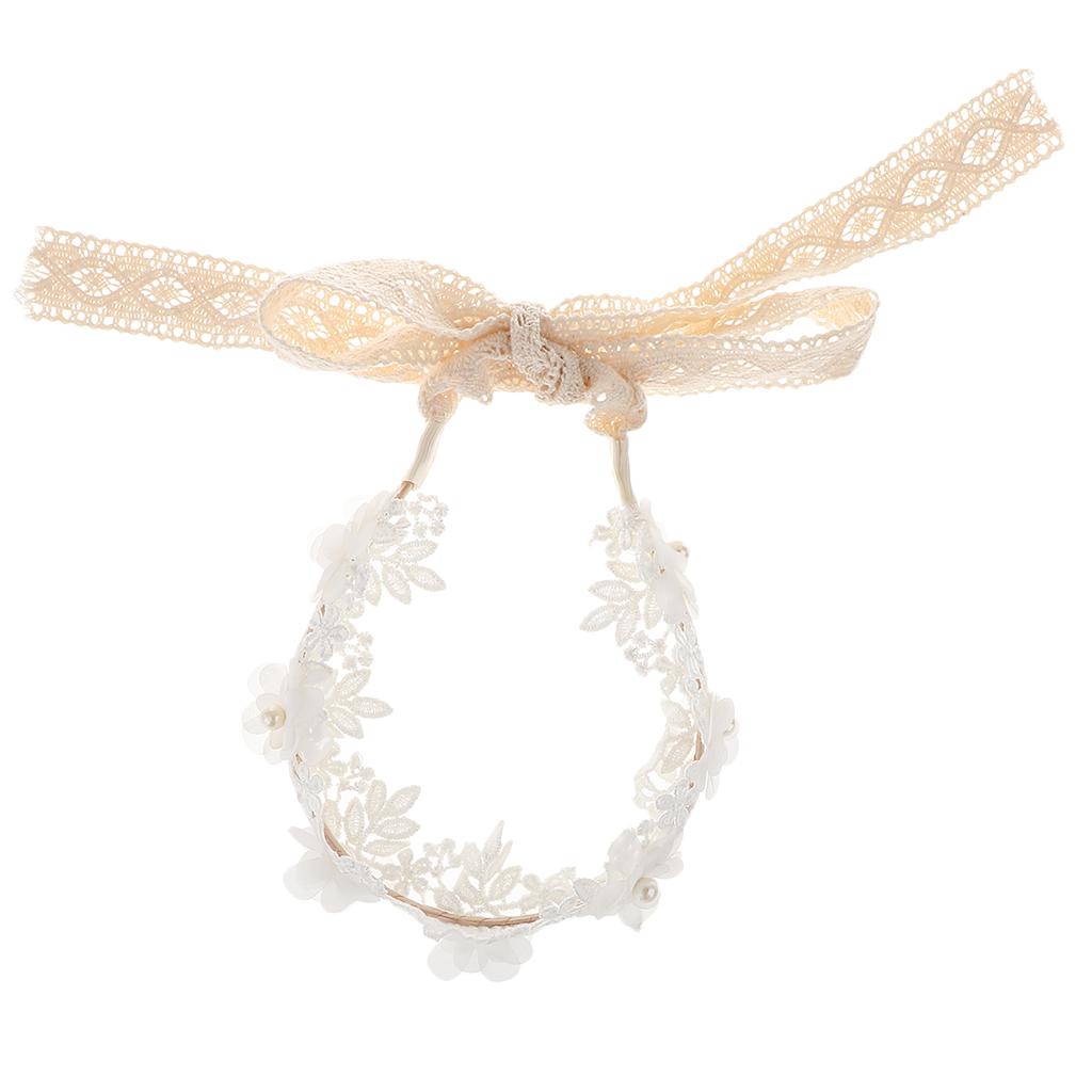 Korean Princess Headband Lace Ribbon Flower Hair Wreath Kids Headwear White