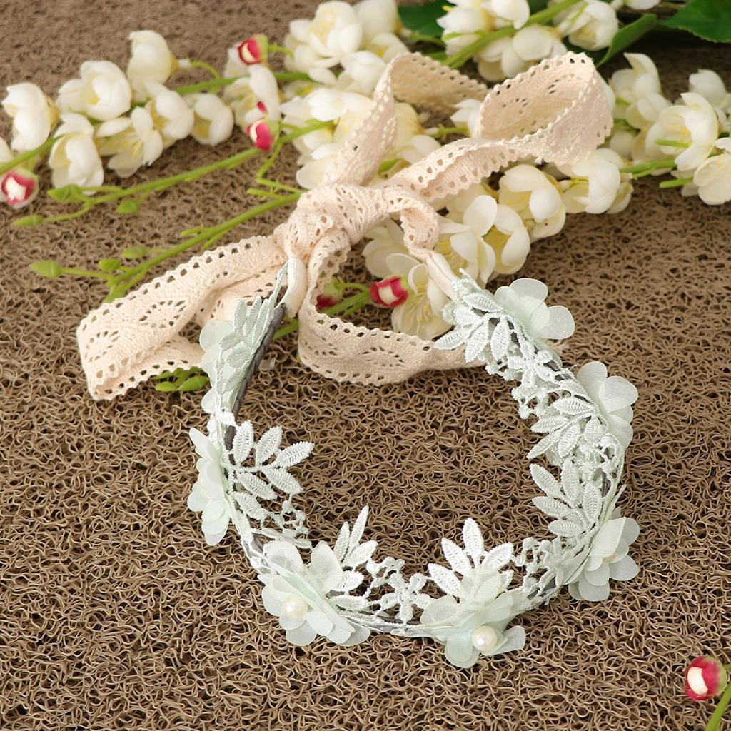 Korean Princess Headband Lace Ribbon Flower Hair Wreath Kids Headwear Green