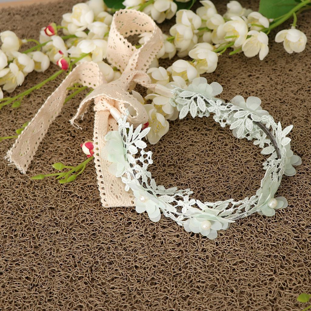Korean Princess Headband Lace Ribbon Flower Hair Wreath Kids Headwear Green