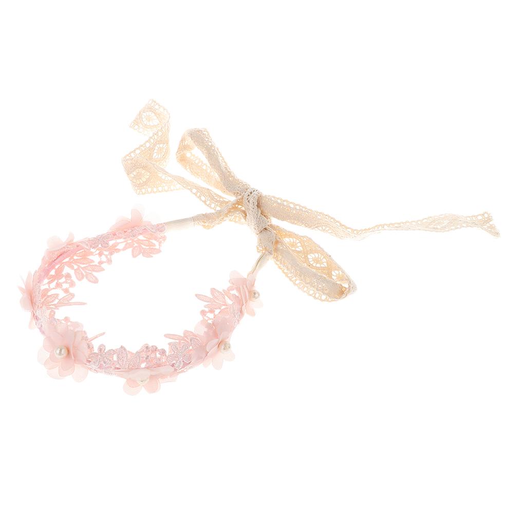 Korean Princess Headband Lace Ribbon Flower Hair Wreath Kids Headwear Pink